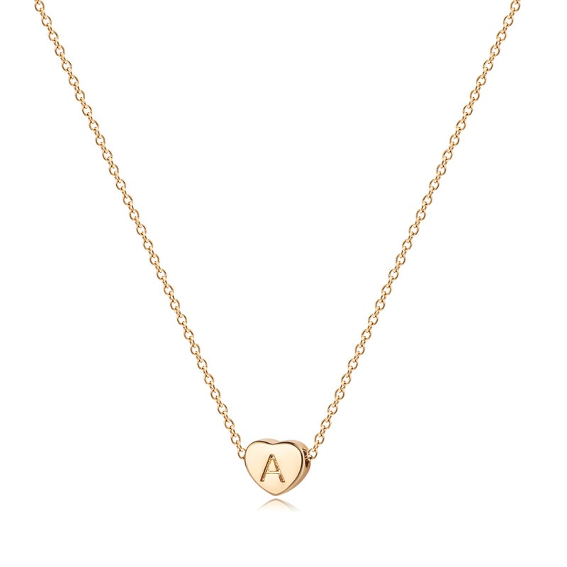 Fettero Tiny Gold Initial Heart Necklace-14K Gold Plated Handmade Dainty Letter Heart Necklace for Women Necklace Jewelry (A) - Image 1